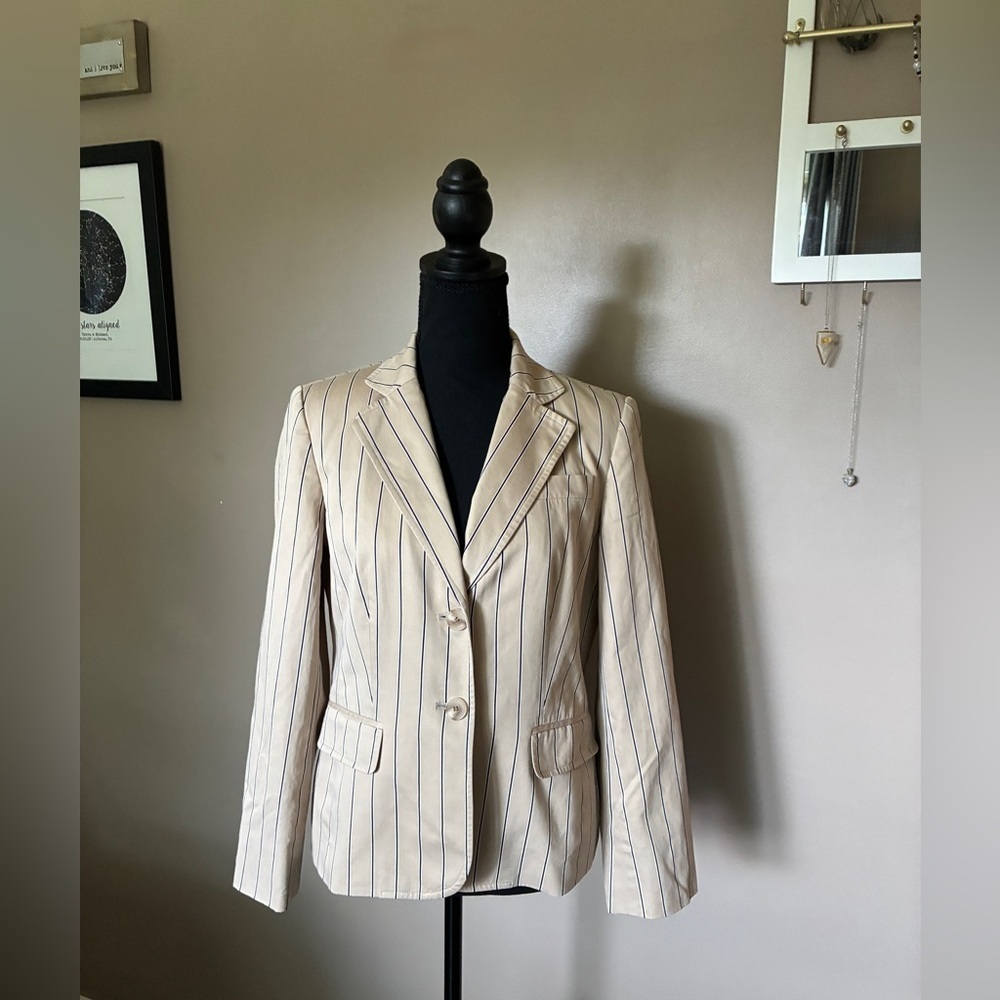 TALBOTS vintage 90s Pinstriped Blazer career stretch cotton jacket preppy SZ 4